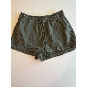 LOFT Womens Dark Olive Green Drawstring Elastic Waist Shorts Size Large Petite